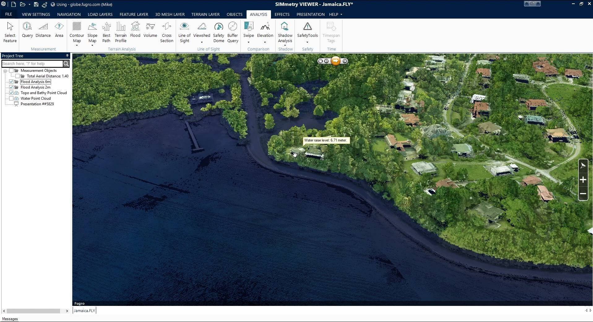 Fugro SIMmetry� GIS tool showing the simulated flood effects of sea level rise.
A coastal mapping project in Jamaica and Haiti to support The Investment Plan for the Caribbean Regional Track of the Pilot Program for Climate Resilience.