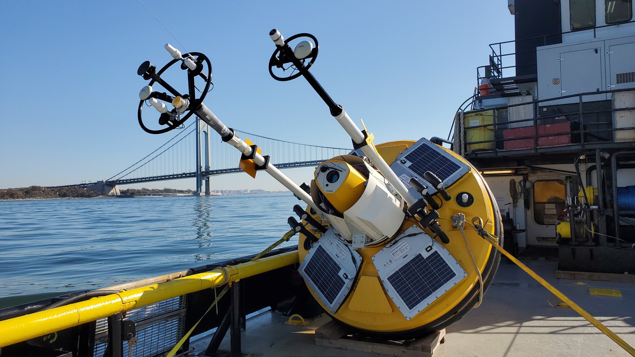 SEAWATCH� Wind LiDAR Buoy on vessel en route to location. Mayflower Wind project, USA.