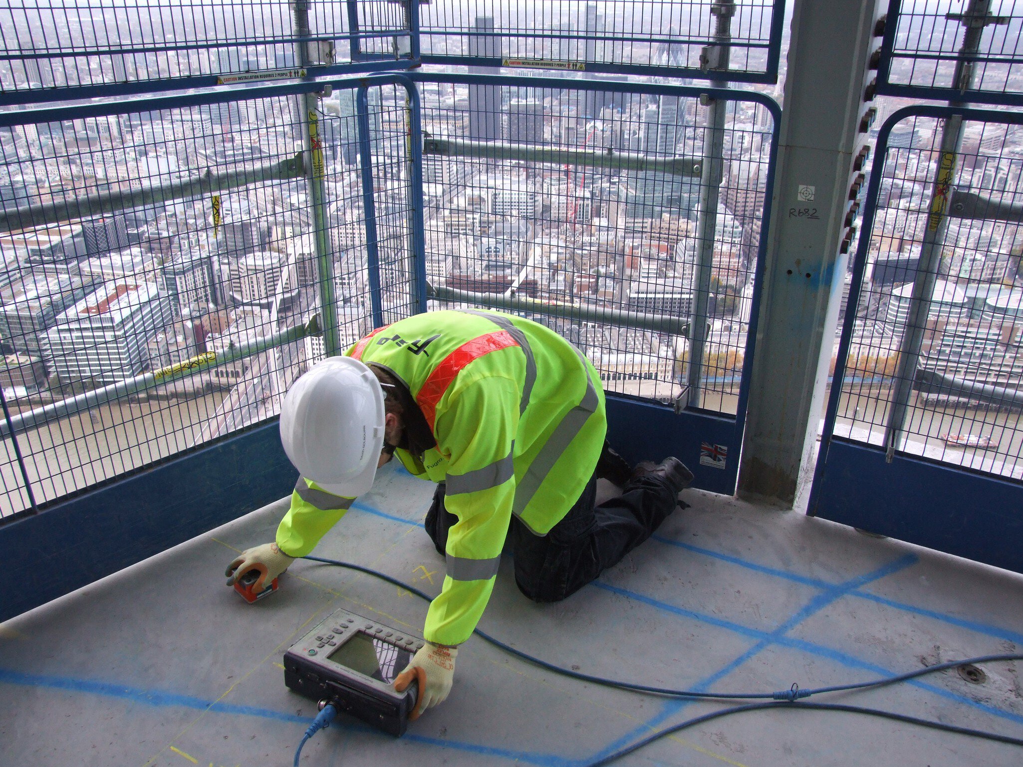 Employee conducting GPR survey at the Shard in London