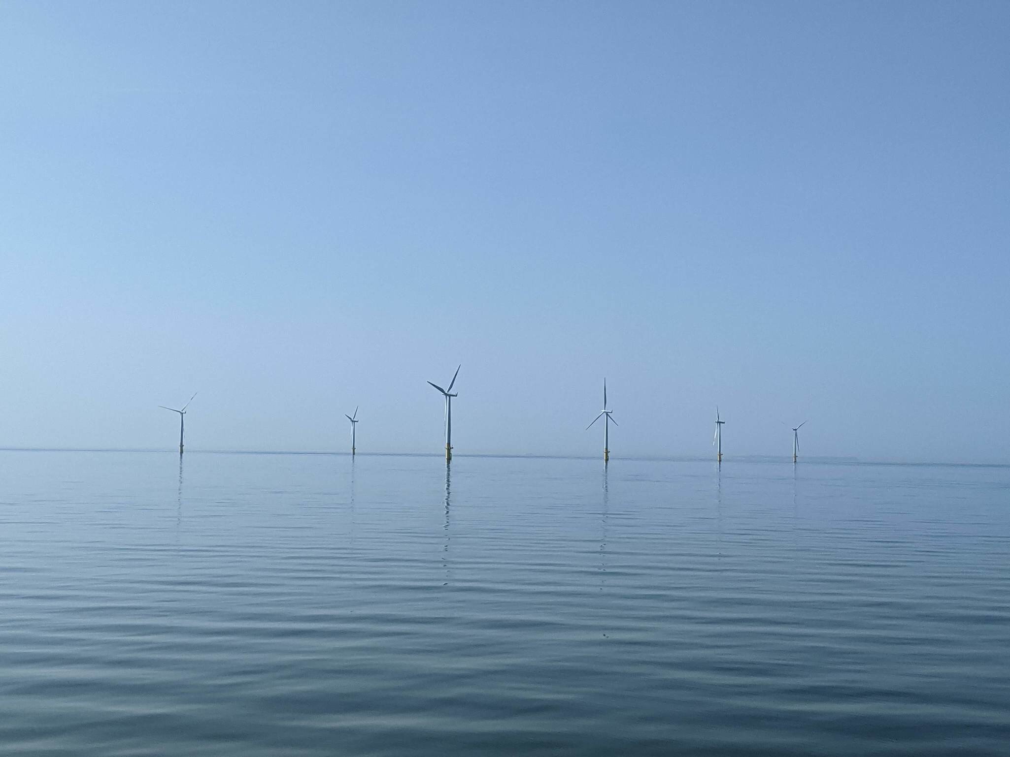 Taken from Jack-Up JB-119. This photo captured the wind turbines in daylight when the sky and sea have the same colour tone