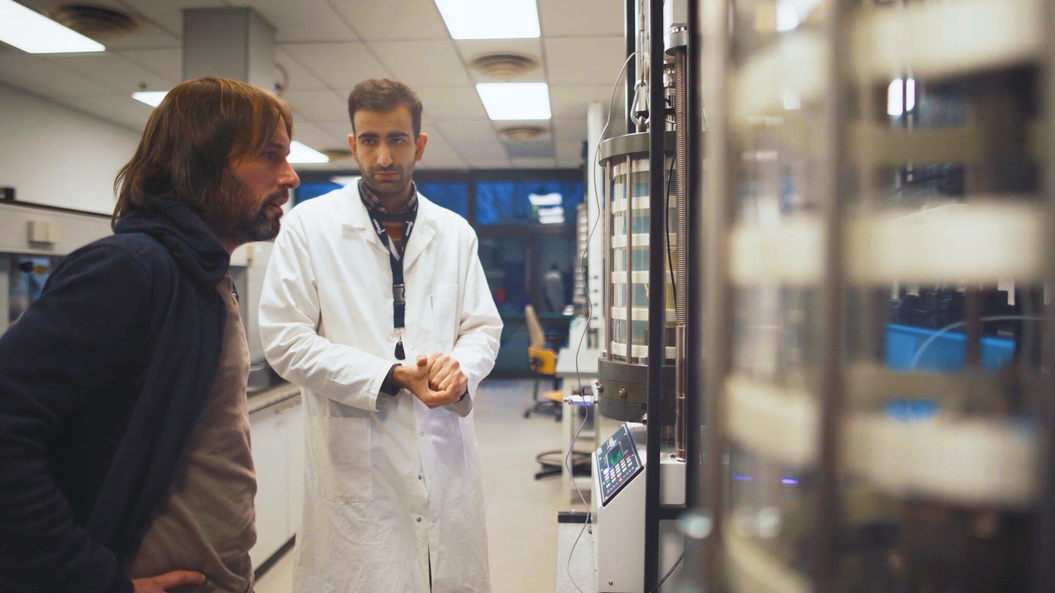 Employees working the geotechnical laboratory in Belgium