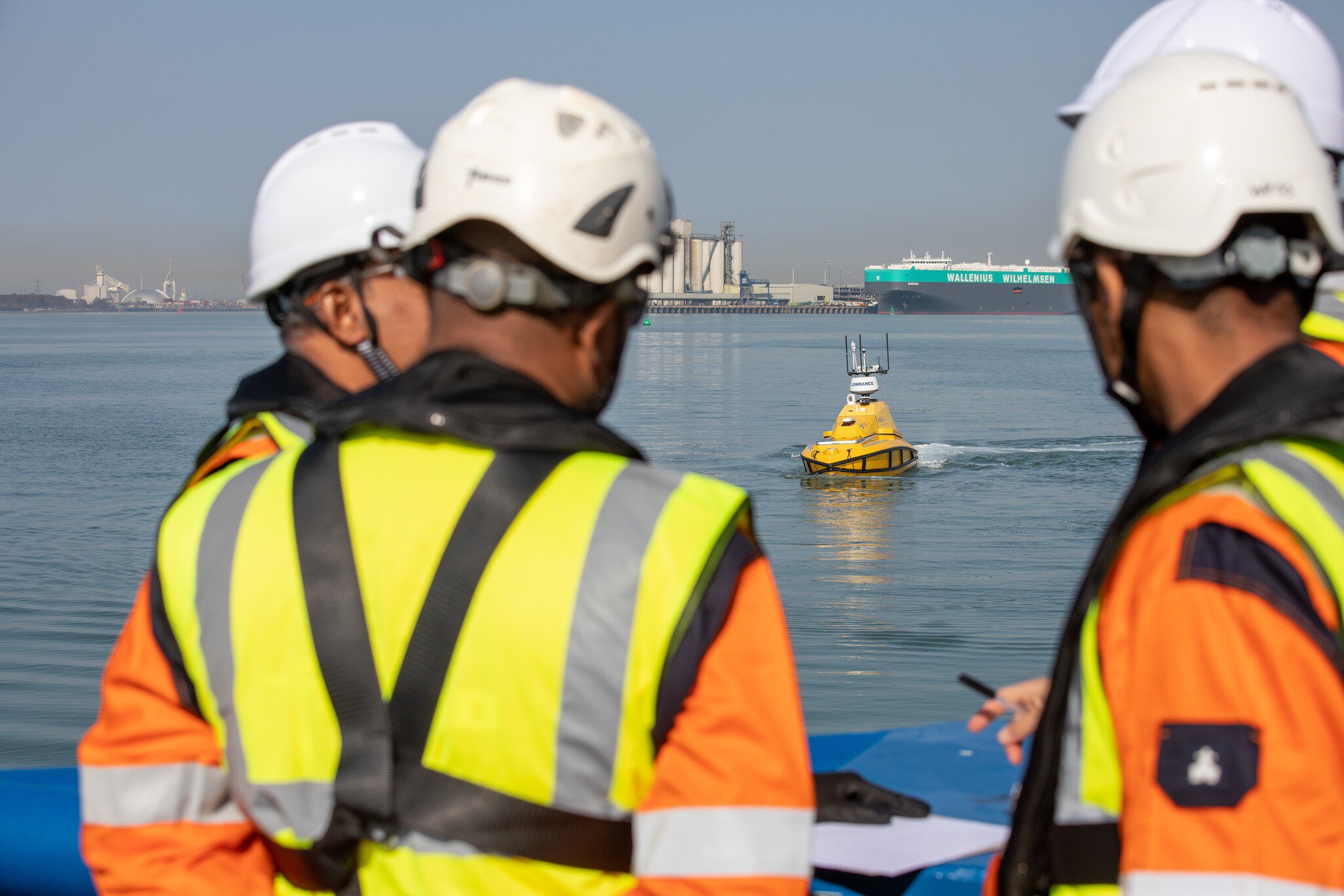 Staff from Fugro taking part in a practical training session in the operation of uncrewed surface vessels (USVs) on board the WillChallenge on Southampton Water.
-
Fugro Middle East personnel have completed the world's first Maritime Autonomous Surface Systems (MASS) professional certified training delivered by SeaBot XR at their training academy CEbotiX, the National Centre for Operational Excellence in Marine Robotics based in Southampton, UK.