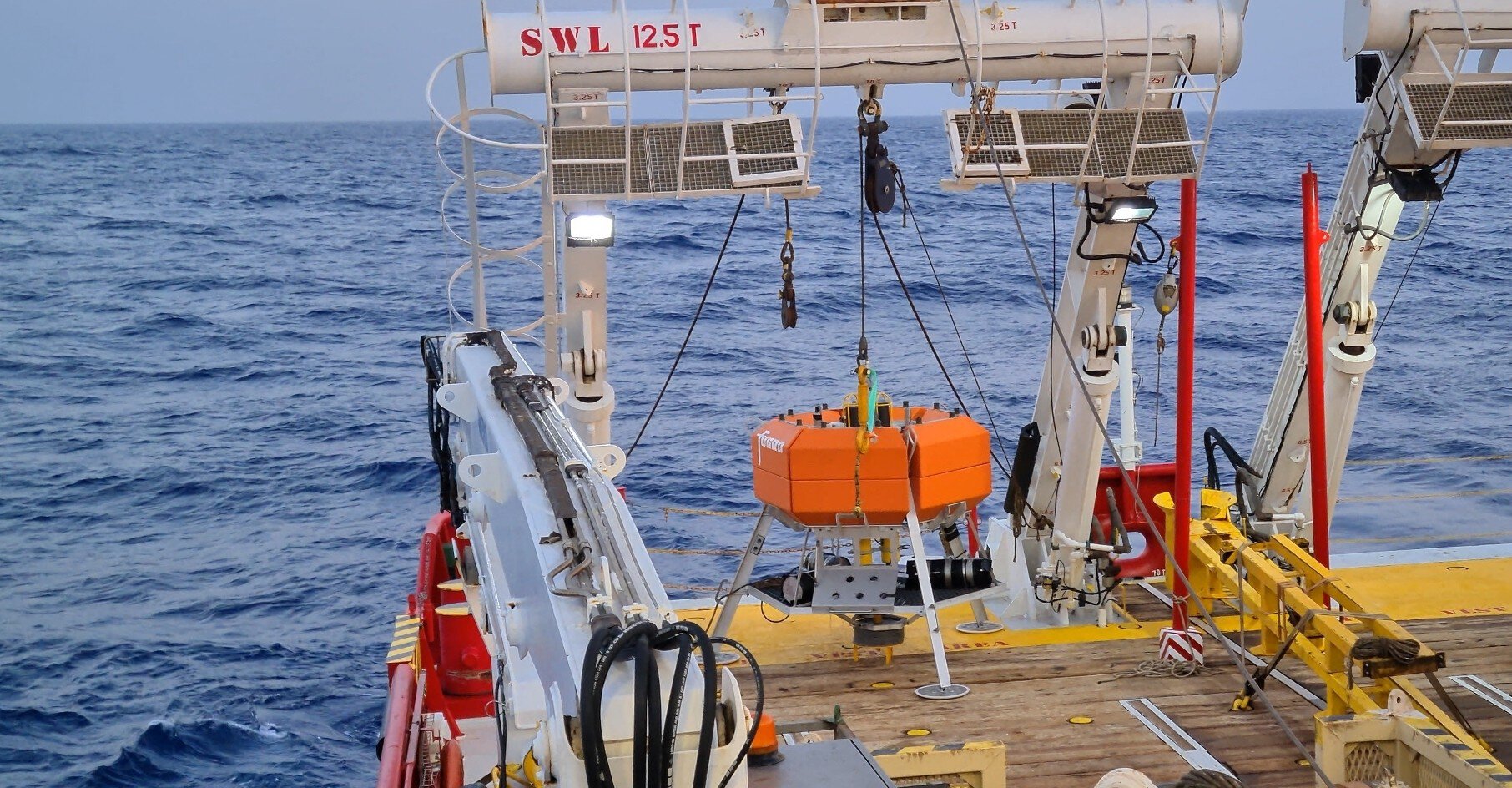 Fugro's autonomous environmental landers being tested off the coast of Saudi Arabia. The deepwater landers are a cost-effective, reusable and reconfigurable platform, making them ideal for obtaining large volumes of oceanographic data in waters that are historically understudied. The landers can host multiple sensors to monitor and measure a variety of environmental parameters for months at a time in water depths of 10 m to 6000 m.