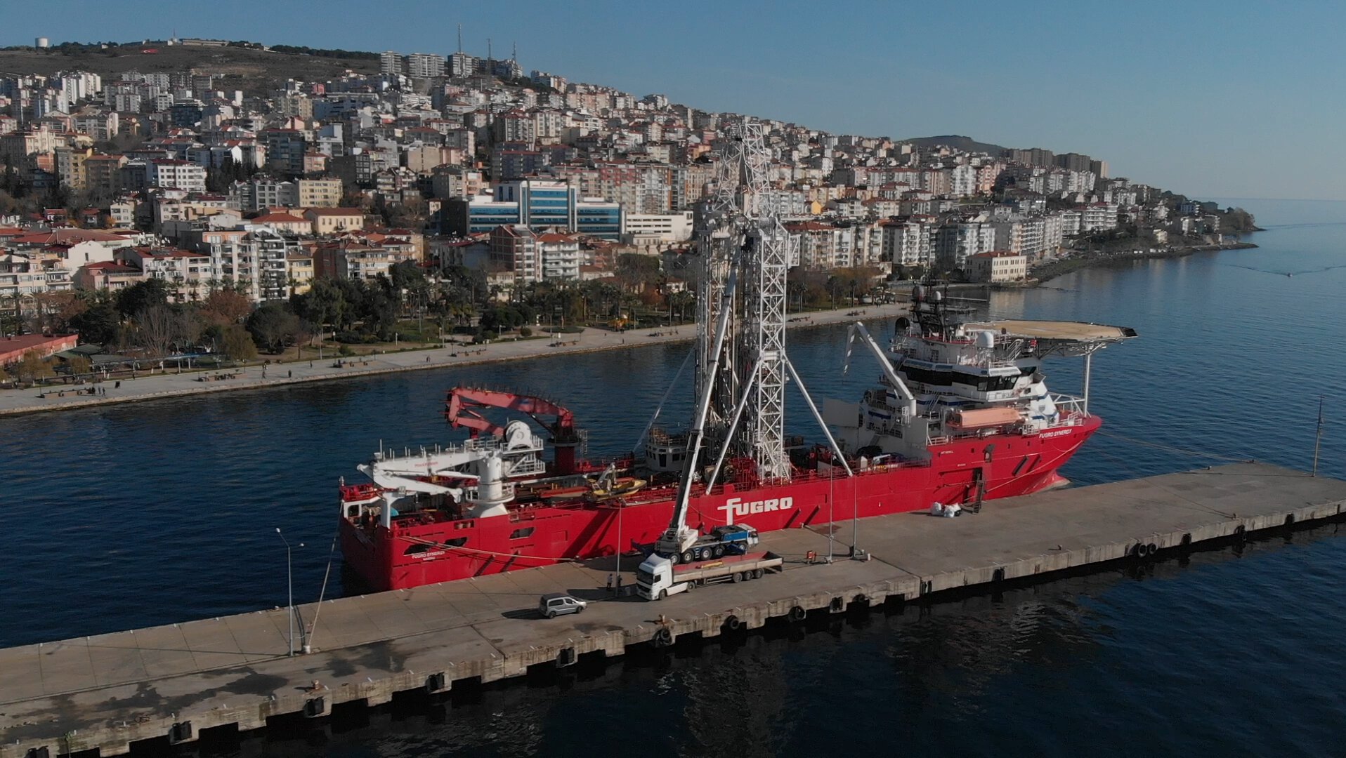 Fugro Synergy at Sinop Port in Turkey preparing for site investigation project for construction of the Sinop Nuclear Power Plant project