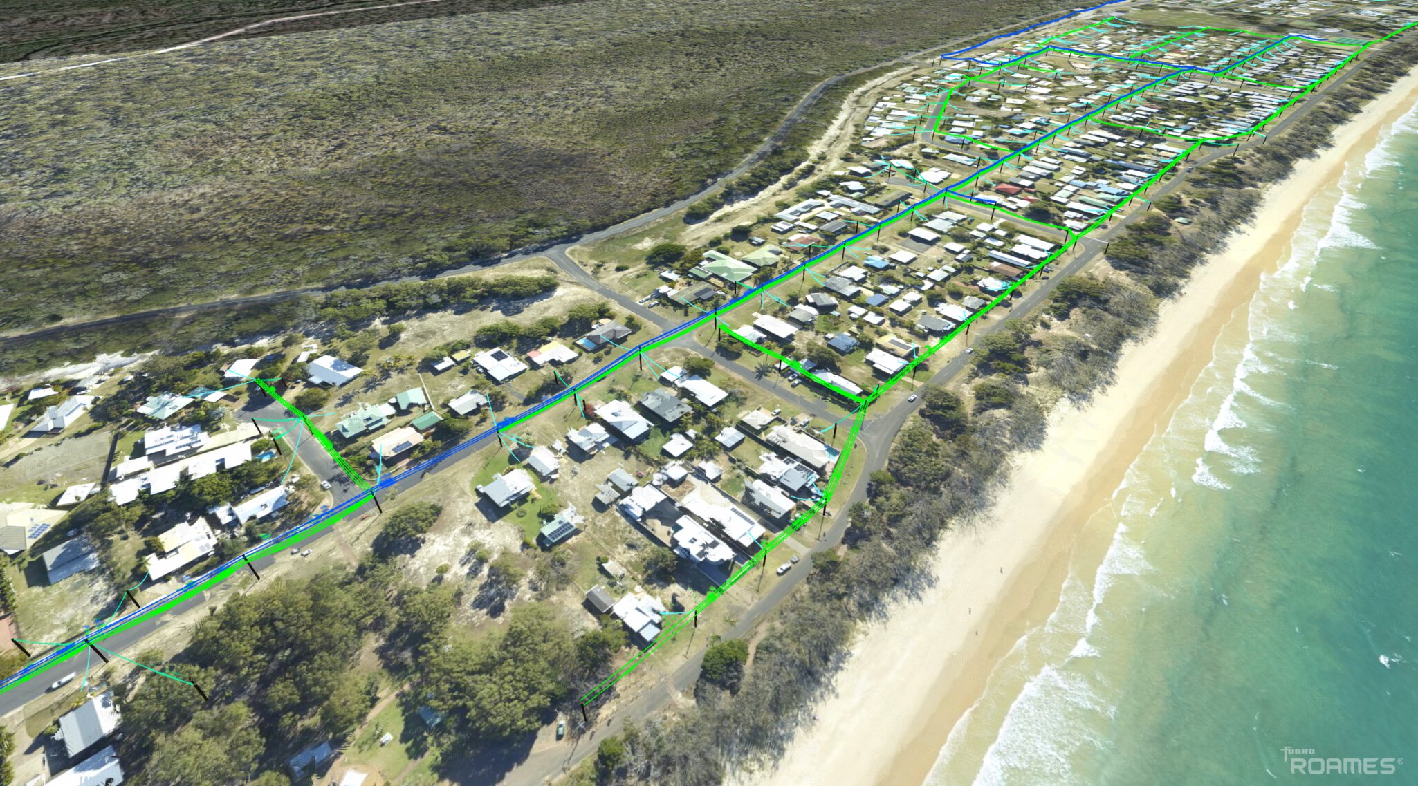 Hervey Bay Cycle 7 network shown on Roames® world